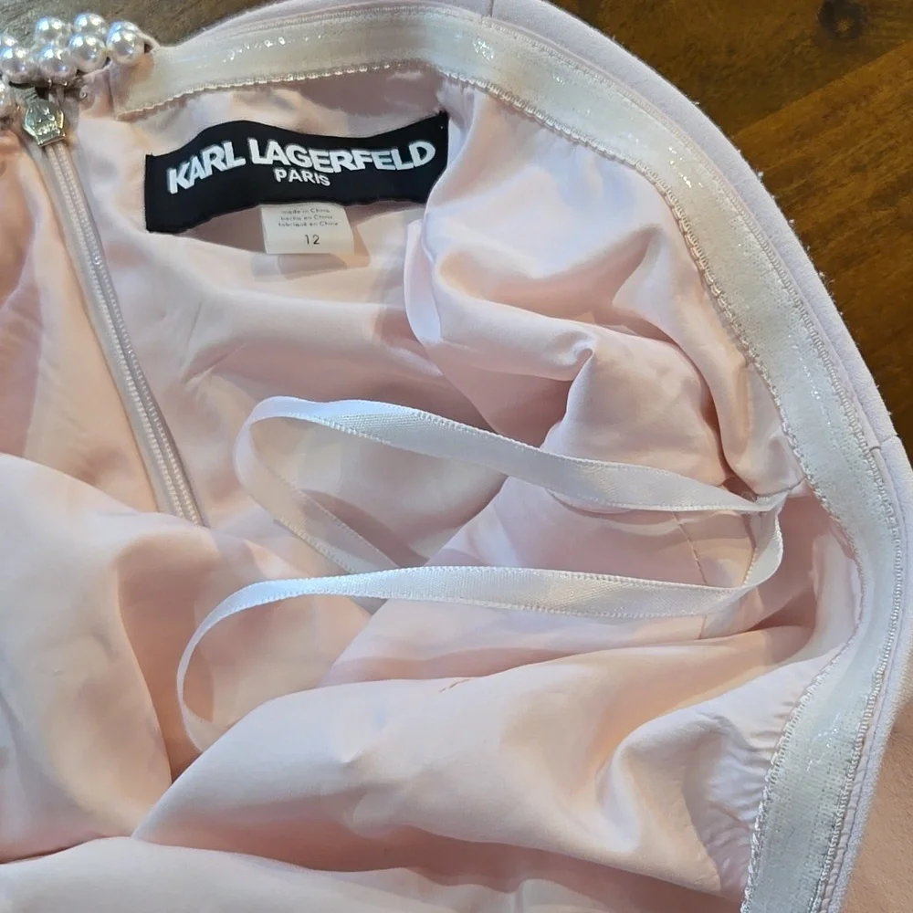Karl Lagerfeld Light Pink Gown with Adjustable Pearl Straps Size 12 - Picture 8 of 16
